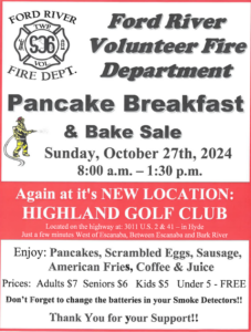 Ford River Fire Pancake Breakfast and Bake Sale 2024