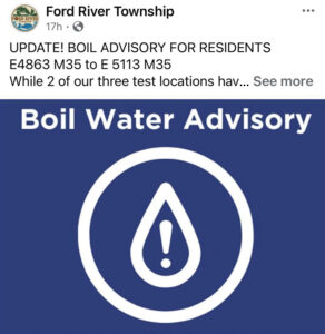 Boil water advisory notice for Ford River Township.